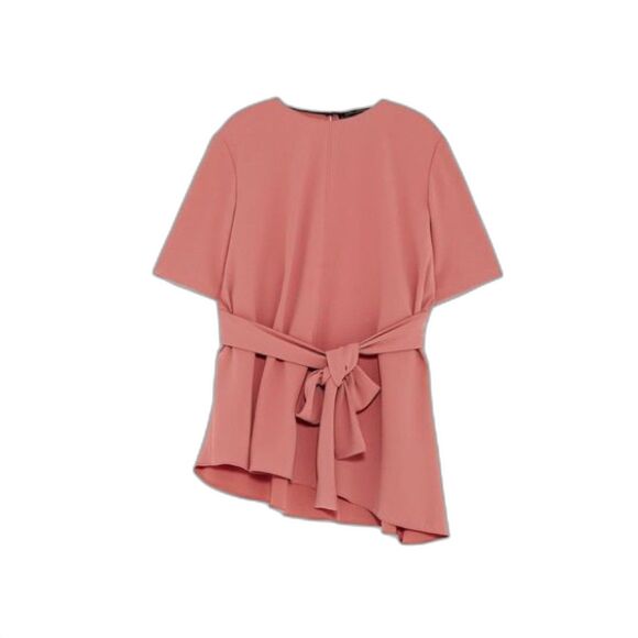 Zara Belted Short Sleeve Asymmetrical Top Russet-red Size Small - Picture 1 of 6